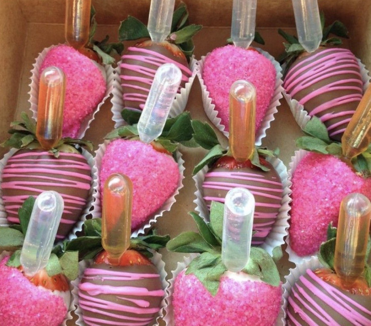 Dozen Chocolate Covered Strawberries w/Shot